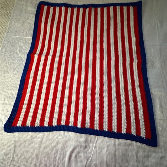 Handmade by May,” American Pride” red white and blue crocheted blanket - Picture 3 of 3